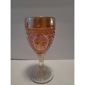 Vintage Rare Imperial Carnival Marigold Stars Burst 6.5" One Goblet Glass Orange